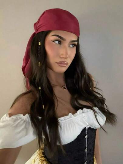1 قطعة وشاح رأس ساتان بطبعة سلسلة فاخرة بتصميم قرصان للهالوين، إكسسوار شعر موضة جديد للربيع، يمكن استخدامه كحزام أو زينة حقيبة أو شريط أو عصابة شعر أو وشاح رأس، خيار مثالي لتعزيز إطلالتك العامة