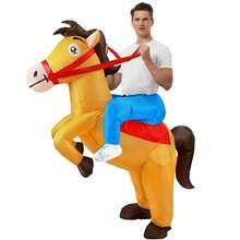 Disfraz inflable de caballo, disfraz inflable de vaquero montando un caballo, disfraz divertido inflable de caballo para hombres y mujeres en Halloween XOMN - Marrón - Ver 9