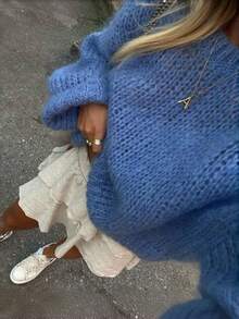 Women's Autumn/Winter Premium Lazy Soft Loose Knit Sweater - Dusty Blue - View 4