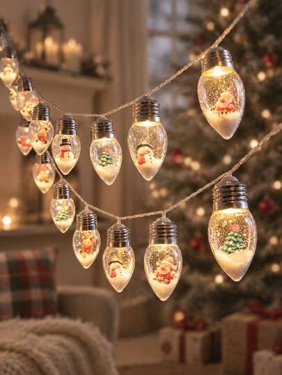 1 pieza Luces de cuerda con botella de deseos navideños, bombillas esféricas con diseño de copos de nieve cayendo, incluye 5 accesorios: Papá Noel, reno, muñeco de nieve, árbol de Navidad y caja de regalo, adecuado para decoración de invierno y Navidad, decoración de árbol de Navidad, decoración de fiesta navideña, sala de estar, dormitorio, exterior, crea ambiente de fiesta navideña, exquisito regalo de Navidad