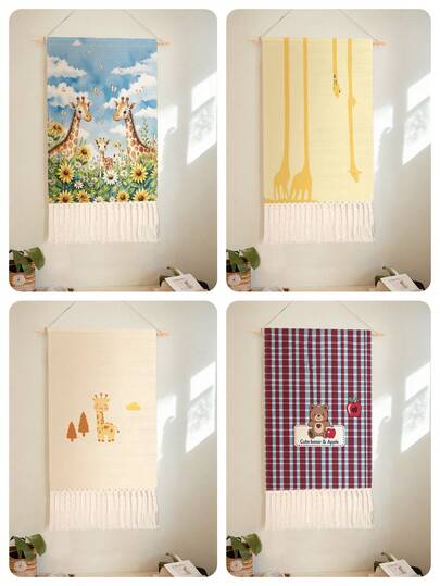 1PC Tapestry, Wall Hanging, Long Linen Vintage Tassel Tapestry, Vertical Wall Decor, Animal Print Design; Versatile For Living Room, Bedroom, Office, Party And More