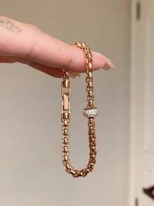 1 chiếc nhẫn hở hình trái tim đính kim cương hồng lấp lánh đá zirconia cao cấp thời trang, trang sức trái tim sang trọng - Vòng tay đan dây chạy vòng - Xem 5