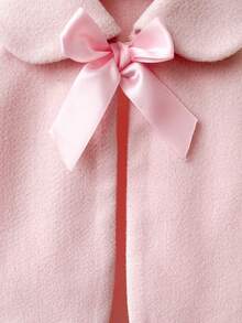 Autumn/Winter French Style Baby Girl Cute Pink Solid Color Lapel Overcoat Princess Bow Short Outwear Top - Pink - View 5