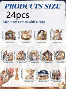 24pcs/12pcs/1pc Wooden Jesus Hanging Decor - Christmas Stable Theme Wooden Hanging Decor, Scene Props And Christmas Tree Decorations; Perfect For Christmas Party And Home Decor - One Size Fits All - View 9