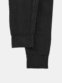 Women's Round Neck Ribbed Solid Color Casual Top + Elastic Drawstring Pencil Knit Pants 2 Pieces Set, Comfortable Daily Wear For Winter - Black - View 9