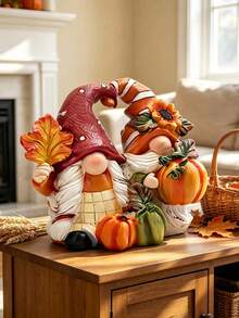 Autumn Couple Figurines - Cute Pumpkin Home Decor, Suitable For Halloween And Thanksgiving Tabletop Display; Perfect For Living Room Fireplace Mantel Or Bookshelf, Creating A Rustic Autumn Atmosphere Decorative Piece. - Multiple Styles - View 2