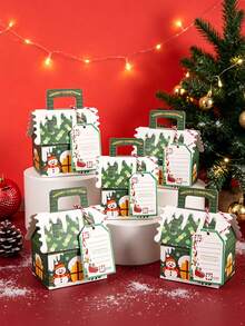 10pcs/50pcs/Pack Christmas Party Gift Candy Favor Boxes, Handheld Paper Boxes, Christmas Decoration Atmosphere Paper Boxes, 3D Christmas House - View 12