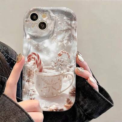 Winter Snowflake Hot Cocoa Phone Case With Lanyard Strap, Compatible With Apple 18 Pro Max/18 Pro/18/17 Pro Max/16 Pro Max/15 Pro Max/14 Pro Max/13 Pro Max/12 Pro Max/11 Pro Max, S26/S25/S24/S23/S22/S21/U, 17T/17T Pro, Note 15/14 Pro, Honor 600/600 Pro, Magic 8 Pro/7 Pro, A6/A5, Moto Edge 50/60/70 Fusion, Note 60/50/Hot 70/60/50