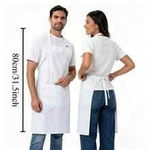 2 Pockets Apron, Unisex Adjustable Bib Apron For Chef, Suitable For Kitchen Cooking, BBQ, Restaurant - White - View 3