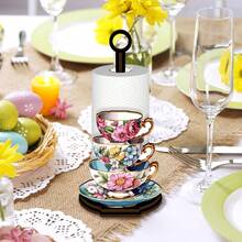 This Kitchen Paper Towel Holder Features A Stylish Teacup Pattern, Can Also Be Used As A Bathroom Toilet Paper Holder, And Is Suitable As A Decoration For Afternoon Tea Gatherings, As Well As For Use In The Kitchen, Living Room And Other Areas. - Multicolor - View 2