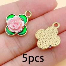 Ngẫu nhiên 5/10 món charm cỏ bốn lá vàng và hoa hồng, men xanh với mặt dây hoa nhựa 3D, phụ kiện làm hoa tai, dây chuyền và trang sức DIY - Nhiều màu - Xem 13