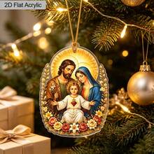 1pc 2D Flat Acrylic Holiday Hanging Ornament, Double-Sided Printed With Gold Hanging Rope, Exquisite Character And Floral Pattern Tag. Can Be Used As Christmas Decoration, Halloween Costume Accessory, Home Furniture Hanging Ornament, Teacher's Day Gift, Birthday Party Favor, Christmas Tree Decoration, Suitable For Thanksgiving, Wedding Home Decor, Holiday Decoration Hanging Ornament, Can Be Used As New Year, Holiday Gift, Atmosphere Decoration Tag, Suitable For Personal Use And Gifting. - Christmas Nativity Scene Jesus Ornament - View 7