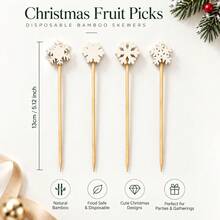 Exquisite And Cute Christmas Snowflake Style Food Skewers (Made Of Natural Bamboo With A Smooth Surface), 100pcs/Pack, Cute Design Cocktail Sets, Used For Fruit Plates, Cooked Food, And Party Decorations - White - View 3