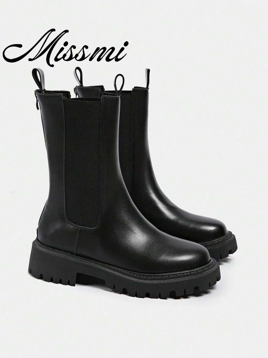 Bestselling Thick Sole Boots For Women, Autumn Winter, Ins-Fashionable, New Style Mid-Calf Rider Boots,Party - Black - View 1