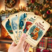 50pcs Festive Christmas Gift Tags With Hemp Rope - Vintage Merry Christmas Name Gift Tags, Holiday Paper Party Favor Tags For Gift Bag & Box, Christmas Gift Decoration, Xmas Party Supplies - B - View 4