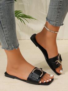2026 Summer Hot-Selling Women's Flat Sandals, European And American Style, Fashionable Transparent Design, Plus Size Flat Square Toe, Open Toe, Non-Slip, Comfortable Minimalist, Versatile For Beach, Home, Outdoor, Countryside, Casual And Vacation - Black - View 6