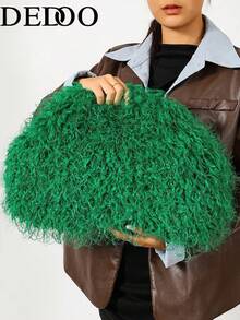 Dedoo Women's Plush Shoulder Tote Bag, Solid Color Long Faux Fur, Soft Lazy Design, Large Capacity, Y2K Retro Style, Suitable For Daily Outings, Parties, Autumn/Winter Women's Bag - Green - View 7