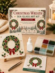 Christmas Sea Glass Mosaic DIY Art Kit, Adult Version, 6 Holiday Designs, 4-Inch Handmade Mosaic Craft Set With Display Stand, Creative Christmas Tabletop Decor, Holiday Gift For Craft Beginners - Multicolor - View 7