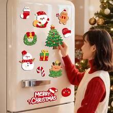 12pcs Christmas Decoration Fridge Magnets, Magnetic Fridge Stickers With Christmas Tree, Santa Claus, Snowman Patterns, Creative Small Gifts For Fridge, Door And Other Magnetic Surfaces - View 3