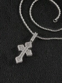1pc Pointed Cross Pendant Necklace, Copper Inlaid Zirconia, Fashion Design, Versatile For Commute And Daily Wear, Hip-Hop Street Style, Faith, Gift For Friends, Family, Classmates, Couples, Christmas, Valentine's Day, Birthday - Multicolor - View 6