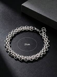 1件男士不鏽鋼 interlocking 鏈條手鍊，日常街頭風時尚配件 - 銀色 - 查看 3