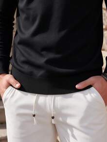 Men's Black Wool Turtleneck Knit Sweater, Slim Fit Solid Color Base Layer, Light Business Casual Inner Top - Black - View 2