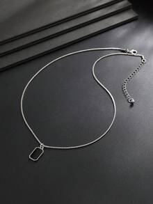 1pc Fashionable Minimalist Black Geometric Pendant Necklace, Box Chain Necklace, Casual Style Accessory, Ideal Gift For Men, Unisex - Silver - View 4