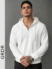 GRDR Men's Hooded Slim Fit Regular Shoulder Long Sleeve T-Shirt - White - View 12