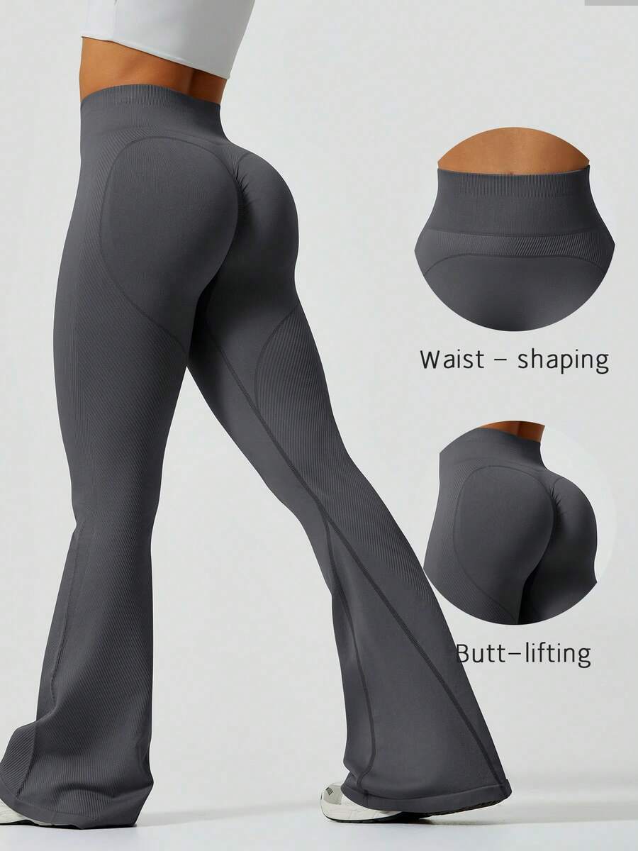 1pc Women's High Waist Flared Elastic Ribbed Waist Belt, Slimming Design, Suitable For Dancing Sports, Yoga Friendly - Dark Grey - View 1