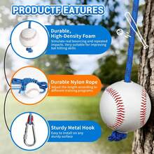 Baseball Softball Batting Swing Training Aid, Rope-Attached Baseball Hitting Practice Trainer, Front-Throwing Easy Training, Softball Batting Practice Equipment, Used To Improve Swing Accuracy, Hand-Eye Coordination And Timing - Baseball Training Rope With Hook - View 6