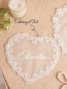 Personalized Lace Place Cards, Heart Lace Guest Cards, Vintage Place Decor, Custom Wedding Name Tags, Handmade Sheer Lace Table Setting Lace Place Cards - Multi-color - Lace Tag - View 10