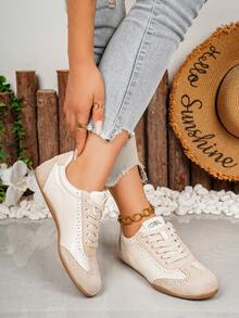 Women's Casual Sports Shoes Retro Versatile Soft Sole Lace-Up Sneakers - Beige - View 5