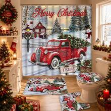 1pc/4pcs Christmas Snowman Shower Curtain Set: 4-Piece Bathroom Decor With Rug, Toilet Lid Cover And Mat, Suitable For Holiday Celebration - A - View 5