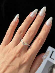 1pc Moissanite Ring, Elegant Lightweight V-Shaped Pave Diamond Ring, Suitable For Women's Party And Daily Wear - Silver - View 6