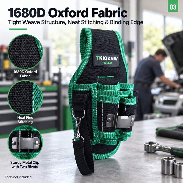 TKIGZNW A022 工作現場工具腰包，1件裝，1680D 牛津布多格工具收納袋，附金屬夾，適用於維修工現場維護 - 黑色 - 查看 3