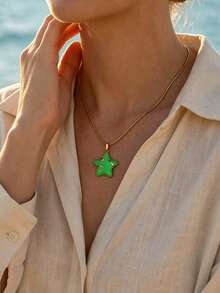 1 buah Kalung Bintang Enamel Dekorasi Musim Gugur Stainless Steel 304 Wanita, Liontin Bintang Warna-warni Lucu, Rantai Ular, Gaya Musim Gugur, Rantai Ular Manis & Keren Estetik - kalung - View 2