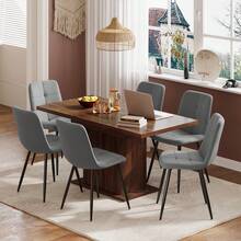 Extendable Dining Table And Chairs Set Of 6, Rectangular Dining Table With Storage Rack And Padded Chairs, Durable Dining Furniture Set Suitable For Dining Room And Kitchen - Brown Table + Grey Linen Chair - View 12