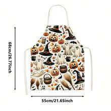 1pc Halloween Magic Party Print Apron - Halter Neck Sleeveless Design With Ghost, Pumpkin Lantern, Candy, Cauldron And Magic Wand Patterns, Suitable For Kitchen Cooking, Housework Cleaning And Halloween Party Use, Home Decor, Atmosphere Apron, Fun Home Daily Necessities, Joyful Holiday Gift - Multicolor - View 8