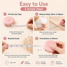 1/3/5pcs Macaron Color Retractable Tape Measure, Mini Portable Soft Fabric Measuring Tape, Multi-Functional Tailoring Measuring Tool Suitable For Clothing, Handmade Crafts, Home Sewing, Body Measurement, Weight Loss Measurement And Daily Use (1pc Is Pink, Multi-Spec Is Blue, Pink, Green) - A - View 8