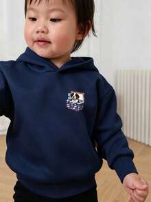 Boys Cute Beagle Dog Ice Bucket Pattern Sweatshirt, Casual Long Sleeve Kids Outdoor Camping Sweatshirt - Navy Blue - View 4