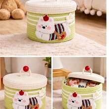 Cotton Rope Storage Basket With Lid, Dustproof Desktop Storage Bin, Creative Woven Organizer For Snacks Sundries, Household Home Storage Container, Random Style Sent - Multicolor - View 12