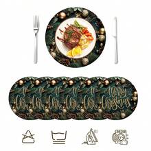 2pcs/4pcs/6pcs/8pcs Merry Christmas Pattern Happy Holiday Kitchen Dining Table Placemats Round Table Mats Round Tablecloth Holiday Tabletop Decor 13.7in X 13.7in Seasonal Home Decor Round Design Holiday Decoration Thickened Linen Material - Multicolor - View 10