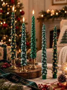 Set Lilin Berbentuk Pohon Natal, Lilin Kerucut Berbentuk Pohon Hijau, Lilin Pilar Berpilin, Lilin Dekoratif Lilin Kedelai, Cocok untuk Dekorasi Rumah Natal, Dekorasi Meja, Pengaturan Pesta Liburan, Pemberian Hadiah - hijau - View 8