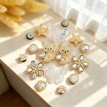 16pcs Gold Bear & Butterfly DIY Shoe Decor, Casual ABS Plastic (ABS Resin) Animal Home Decor For All Seasons - Gold - View 2