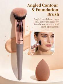 1pc Large Round Slanted Triangle Foundation Brush, Contour Brush, Multi-Functional, Seamless Application, No Makeup Absorption, Fits Facial Contour, Quick Makeup, Beginner-Friendly, Portable Makeup Tool - Multicolor - View 3