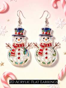 2D Cute Christmas Deer Earrings, Cartoon Style Design, Suitable For Christmas And Thanksgiving Gifts, Perfect For Christmas And Daily Wear, Ideal Gift Choice - Christmas Snowman - View 8