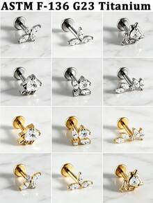1 Buah Anting-anting CZ Berkilau Bentuk Salib Marquise Bunga Jahat ASTM Titanium Padat Ulir Internal Bertatahkan Gugus Zirkonia Datar untuk Bibir Hidung Tragus Tulang Rawan - 1 tindik bibir titanium - View 1