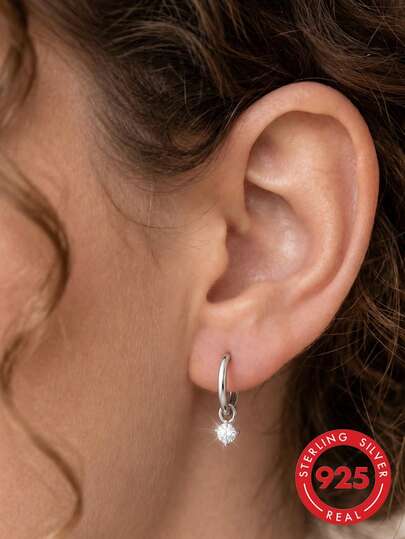 1 par de pendientes colgantes de plata de ley S925 con diseño de nicho minimalista estilo frío, incrustados con circonita, para mujer, lujo sencillo, elegante, cool, personalizados, de moda, versátiles para uso diario, casual, fiesta, viajes, discretos, duraderos, accesorio, regalo para vacaciones