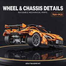 Orange Supercar Building Model, 764+ Pieces Adult Collectible Building Block Set, Aerodynamic Body, Includes Wheels And Chassis, Suitable For Halloween, Christmas, Thanksgiving And Birthday Gifts For Hobby Collectors - Orange - View 2