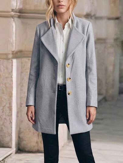 Manteau décontracté à boutons devant avec poche, couleur unie, automne/hiver